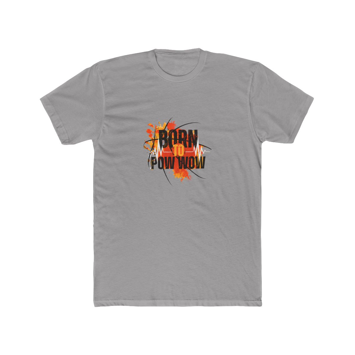 Teal blue T Shirt featuring a basketball graphic and the text "Born to Pow Wow" in black and orange